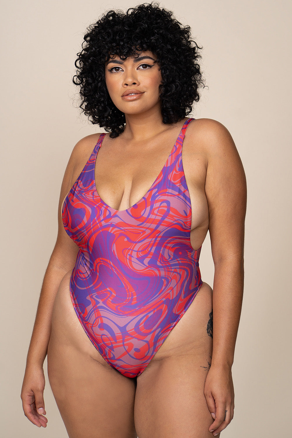The Hype Cheeky One Piece Swimsuit - Wine Swirl